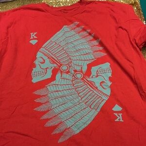 Red Graphic Tee with Skull Design
